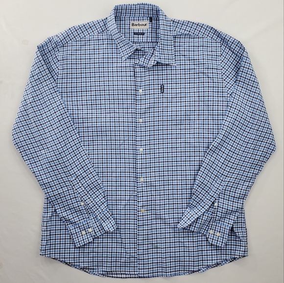 Barbour Shirt Blue Blk Wht Plaid Gingham Tailored Fit L/S Button Down Men’s 2XL - Picture 1 of 12